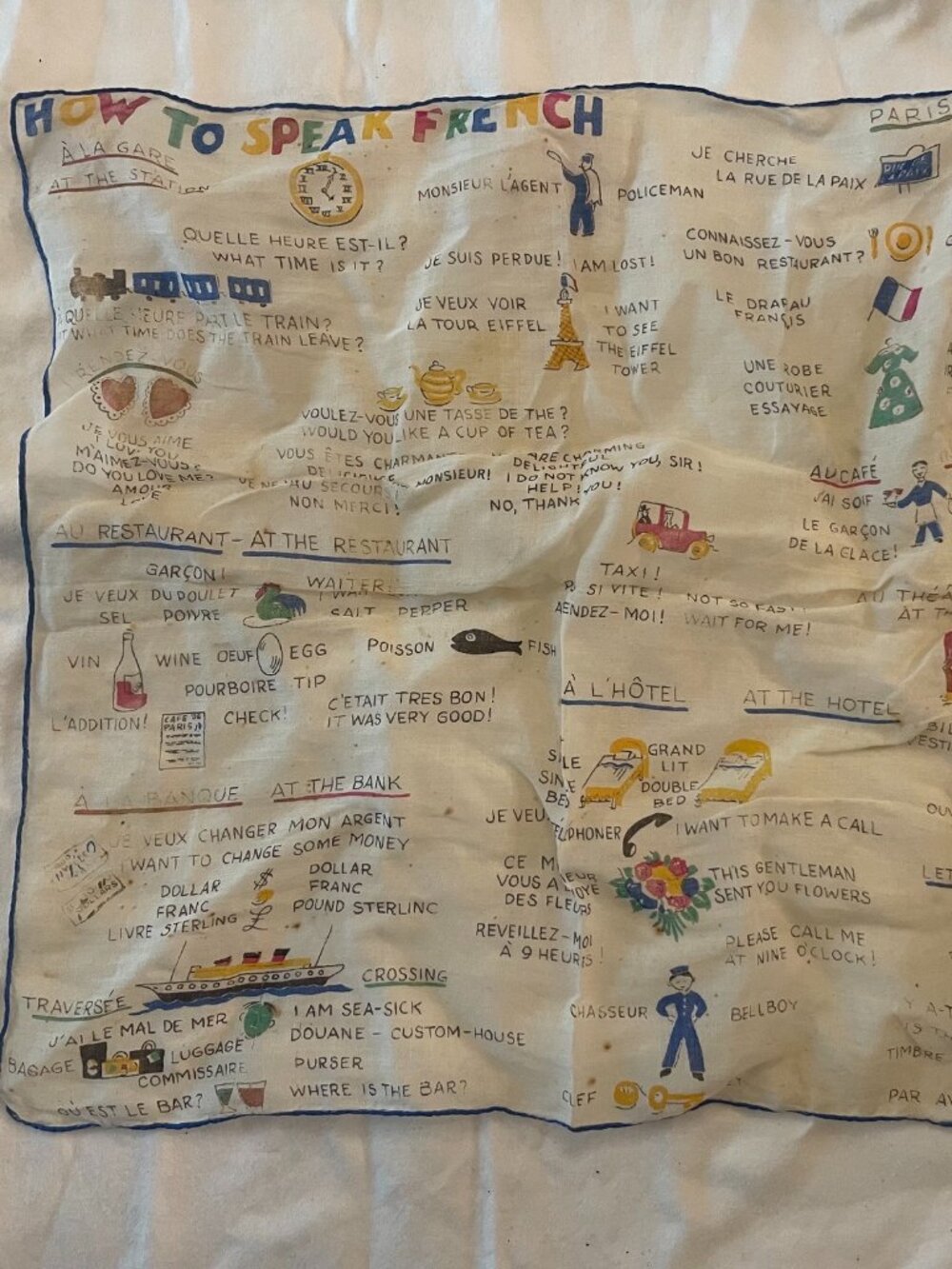 Vintage pocket square - how to speak french